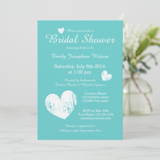 Uitnodigingen voor de douche Turquoise blue en whi (Staand voorkant)