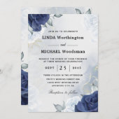 Uitnodigingen voor de marinebloemige bruiloft (Voorkant / Achterkant)