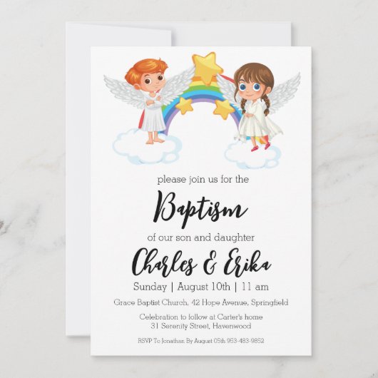 Uitnodigingen voor de moderne tweelingdoop (Voorkant)