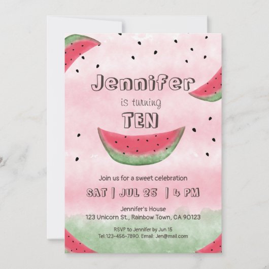 Uitnodigingen voor de verjaardag van Watermelon (Voorkant)