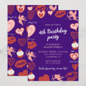 Uitnodigingen voor de vierde verjaardag Modern Sch (Voorkant / Achterkant)