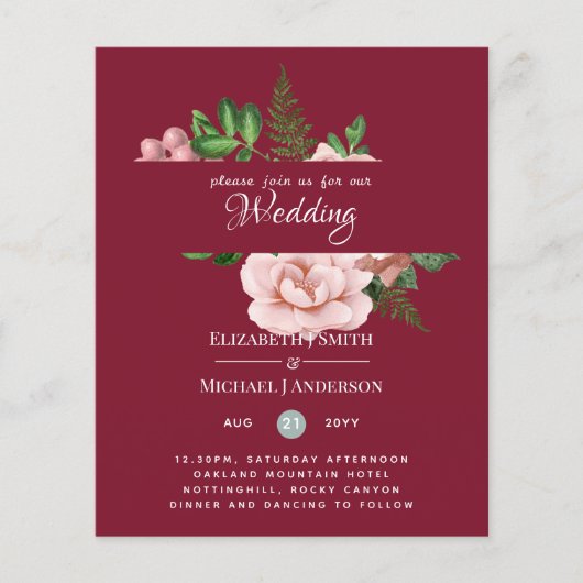 Uitnodigingen voor een budget bruiloft met rose go (Voorkant)