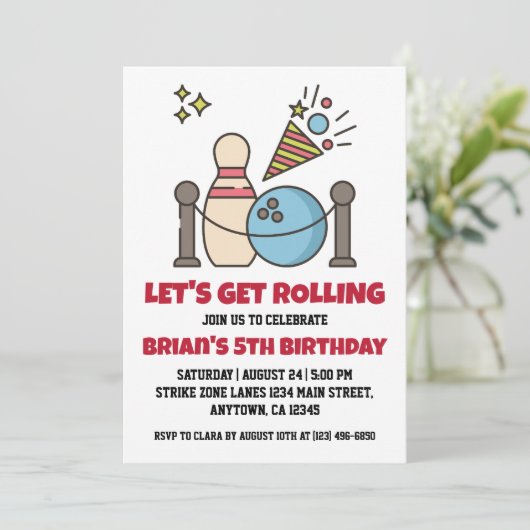 Uitnodigingen voor een cool bowlingfeest (Staand voorkant)