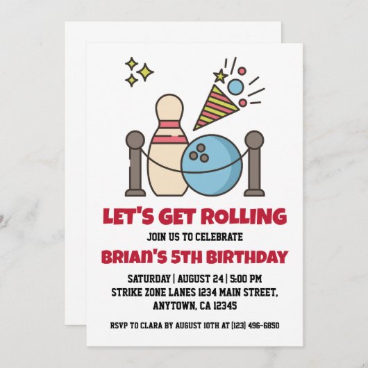 Uitnodigingen voor een cool bowlingfeest (Voorkant / Achterkant)