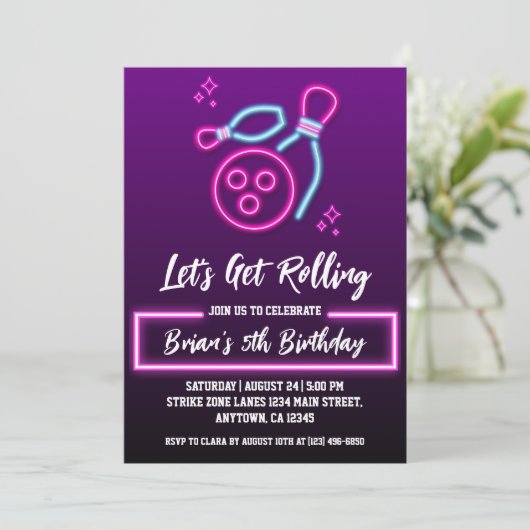 Uitnodigingen voor een cool bowlingfeest (Staand voorkant)