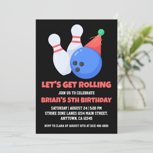 Uitnodigingen voor een cool bowlingfeest (Staand voorkant)