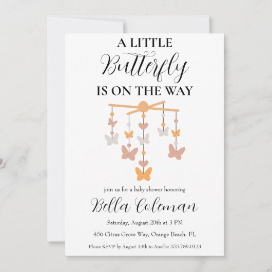 Uitnodigingen voor een kleine Butterfly Baby Showe (Voorkant)