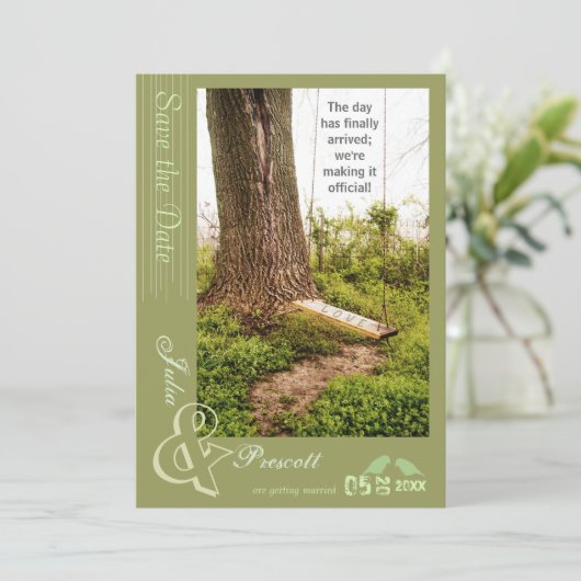 Uitnodigingen voor een landelijke trouwdag met boo (Staand voorkant)