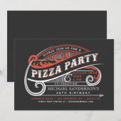 Uitnodigingen voor een vintage retro pizzafeestje (Voorkant / Achterkant)