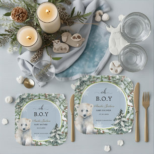 Uitnodigingen voor een winterse baby shower babysh papieren bordje