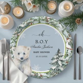 Uitnodigingen voor een winterse baby shower babysh papieren bordje