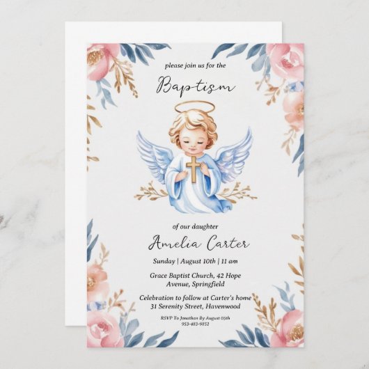 Uitnodigingen voor engelendoop (Voorkant / Achterkant)