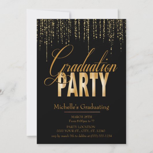 Uitnodigingen voor Gold- en Black Graduation Party (Voorkant)
