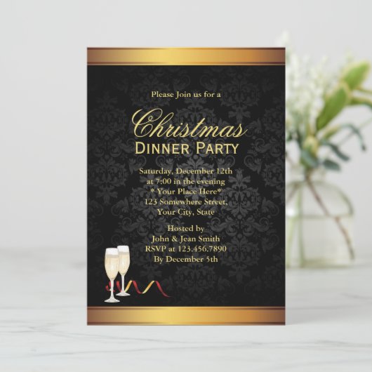 Uitnodigingen voor Gold- en Zwarte kerstfeestdagen (Staand voorkant)