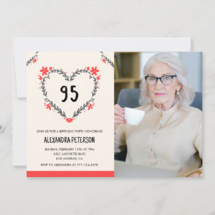 Uitnodigingen voor haar 95e verjaardag Bloemhart