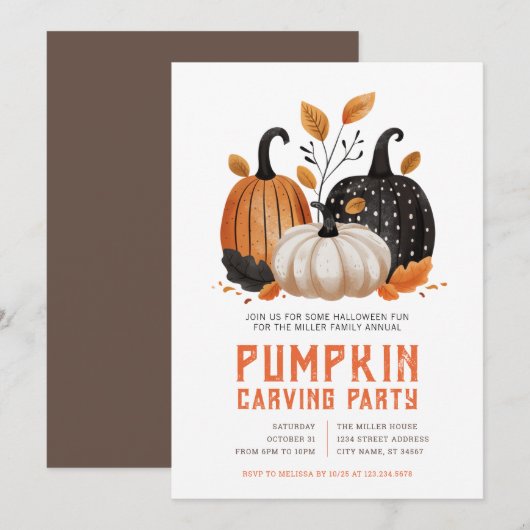 Uitnodigingen voor Halloween Pompoen Snijfeest (Voorkant / Achterkant)