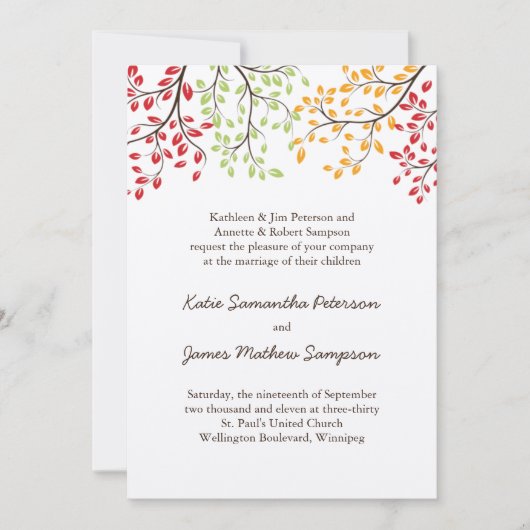 Uitnodigingen voor herfstbruiloft (Voorkant)