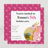 Uitnodigingen voor het afdrukken van roze dragon c (Voorkant / Achterkant)