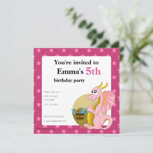 Uitnodigingen voor het afdrukken van roze dragon c (Staand voorkant)