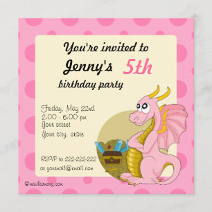 Uitnodigingen voor het afdrukken van roze dragon c