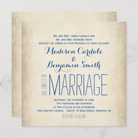 uitnodigingen voor het binden van crème en Blue R (Voorkant / Achterkant)