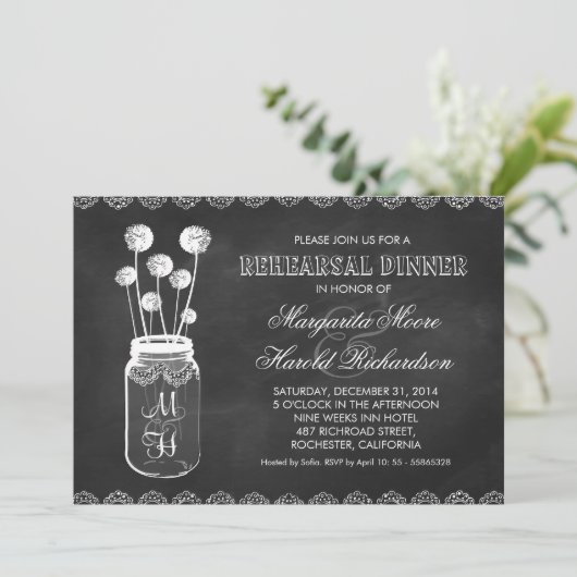 Uitnodigingen voor het diner van Chalkboard mason (Staand voorkant)