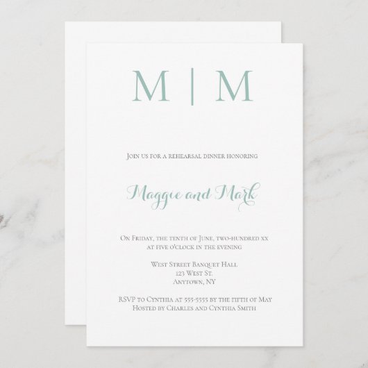 Uitnodigingen voor het diner van het groene monogr (Voorkant / Achterkant)