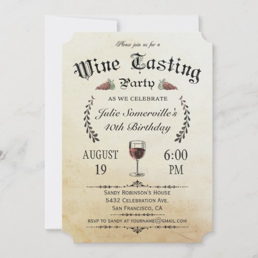 Uitnodigingen voor het testen van wijn () v.1 (Voorkant)