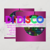 Uitnodigingen voor hete roze discothequefeest (Voorkant / Achterkant)