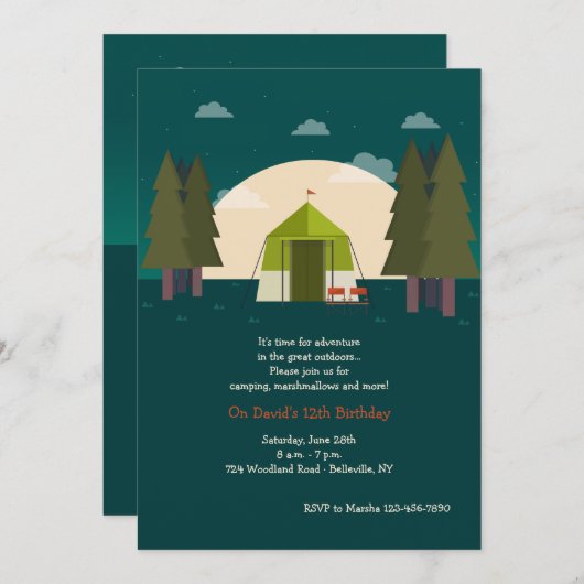 Uitnodigingen voor kamperen (Voorkant / Achterkant)