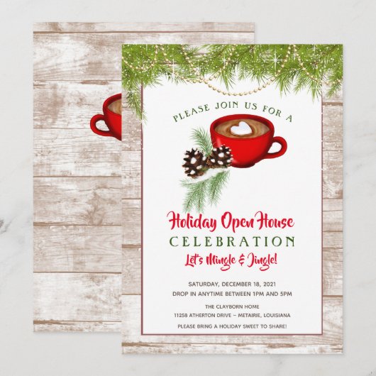 Uitnodigingen voor Kerst Open Huis, Kerstfeest (Voorkant / Achterkant)