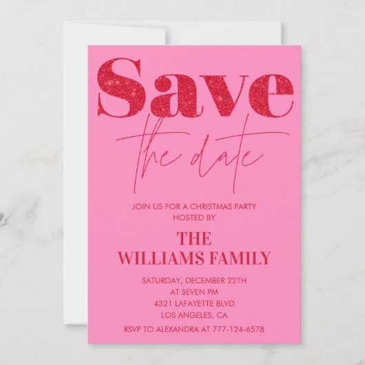 Uitnodigingen voor kerstfeest Bewaar de datum Roze (Voorkant)