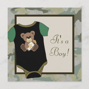 Uitnodigingen voor legergroene camouflage baby jon