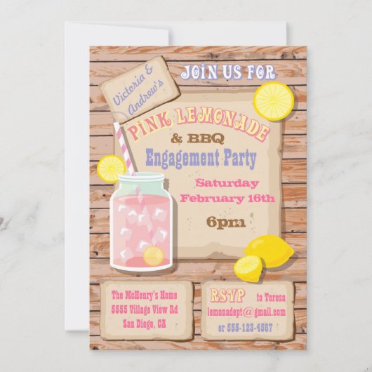 Uitnodigingen voor limonade & BBQ Engagement Party (Voorkant)