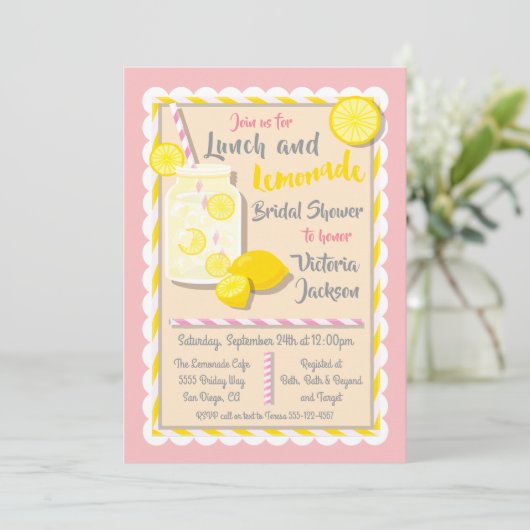 Uitnodigingen voor lunch en limonade bruidsdouche (Staand voorkant)
