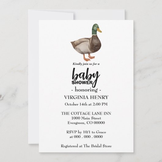 Uitnodigingen voor Mallard duck babyshower (Voorkant)