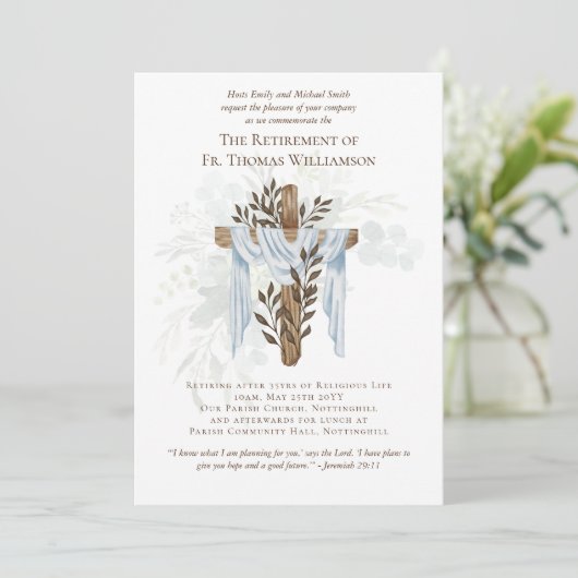 Uitnodigingen voor pensionering van priester, pred (Staand voorkant)