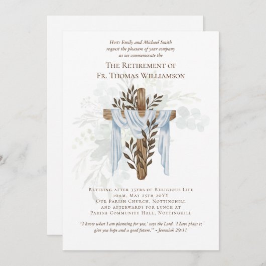 Uitnodigingen voor pensionering van priester, pred (Voorkant / Achterkant)