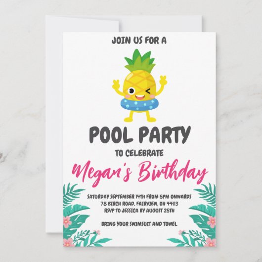 Uitnodigingen voor Pineapple Pool Party (Voorkant)