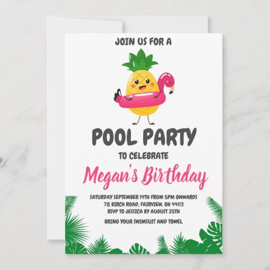 Uitnodigingen voor Pineapple Pool Party (Voorkant)