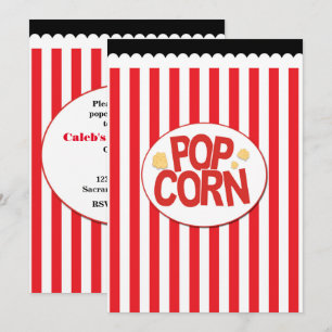 Uitnodigingen voor popcorn rode en witte streep fi
