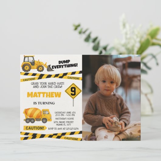 Uitnodigingen voor Printable Construction Birthday (Staand voorkant)
