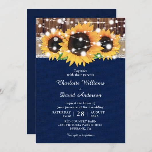 Uitnodigingen voor roodbruine zonnebloemen en mari (Voorkant / Achterkant)