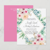 Uitnodigingen voor Roze Bloemen Trouwfeest met bud (Voorkant / Achterkant)