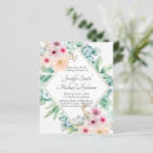 Uitnodigingen voor Roze Bloemen Trouwfeest met bud (Staand voorkant)