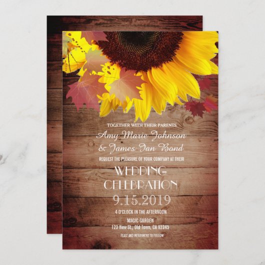 Uitnodigingen voor Rustic Sunflower Wedding (Voorkant / Achterkant)