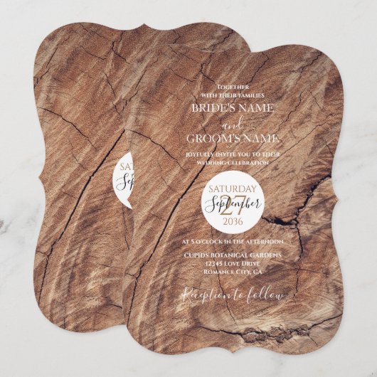 Uitnodigingen voor Rustic Wood Wedding (Voorkant / Achterkant)