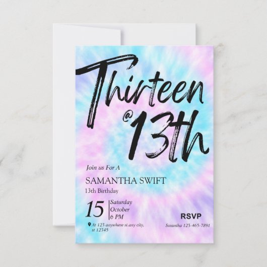 Uitnodigingen voor Tie Dye Sweet 13e verjaardag (Voorkant)