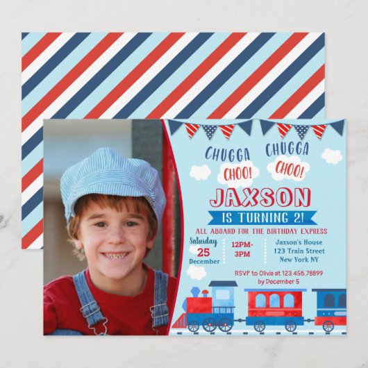 Uitnodigingen voor treinverjaardagsfeestjes (Voorkant / Achterkant)