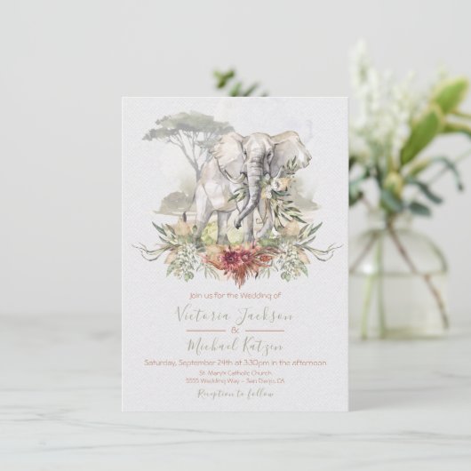 Uitnodigingen voor Tropisch Oerwoud Elephant Wedde (Staand voorkant)